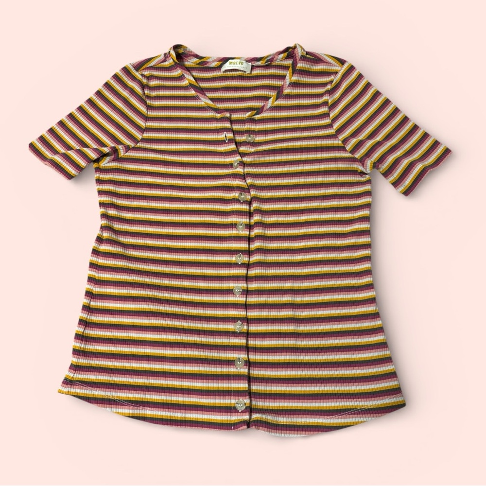 Maeve Womens Sz M Striped Button Up Shirt - Multicolor EUC